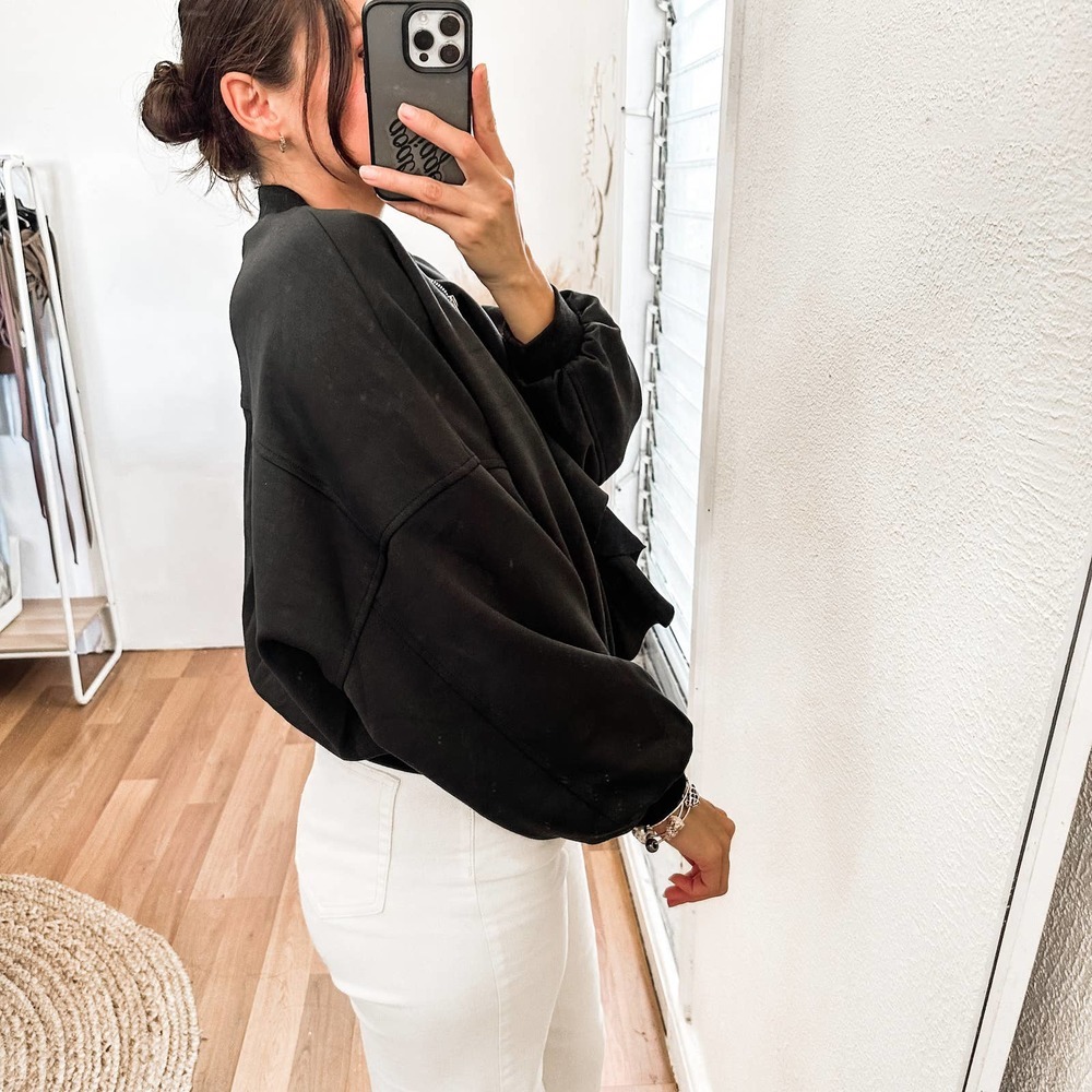 Excellent Condition Few Moda Ruffle Black Bomber Jacket - Size Small - Picture 3 of 13